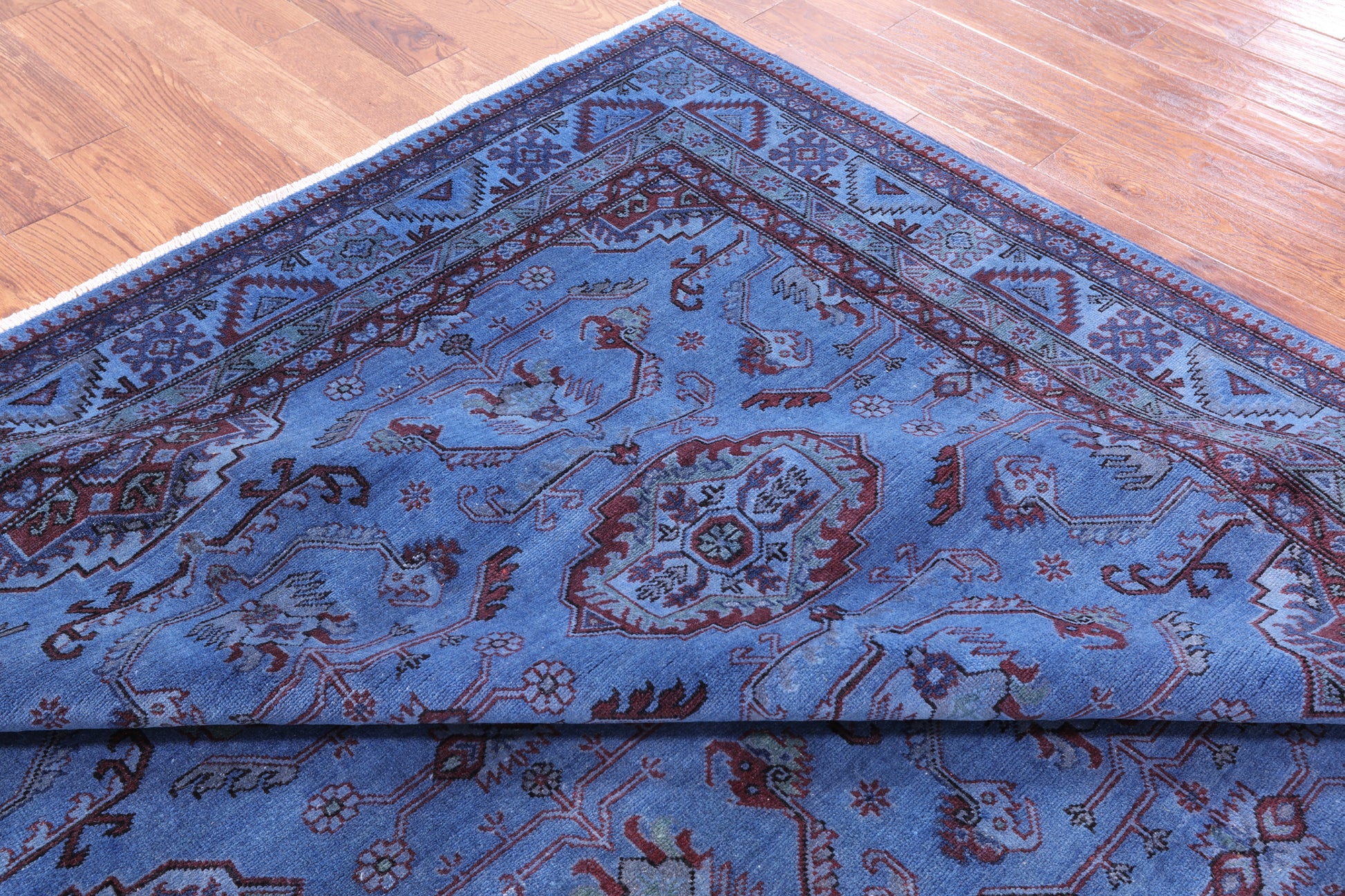 Blue Super Kazak Full Pile Overdyed Handmade Wool Rug - 8' 0" X 9' 6" - Golden Nile