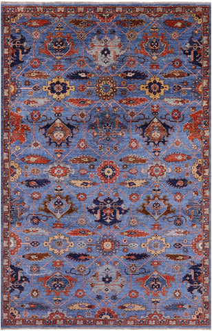 Blue Persian Fine Serapi Hand Knotted Wool Rug - 5' 10