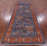 Blue Persian Fine Serapi Hand Knotted Wool Rug - 5' 0" X 13' 10" - Golden Nile