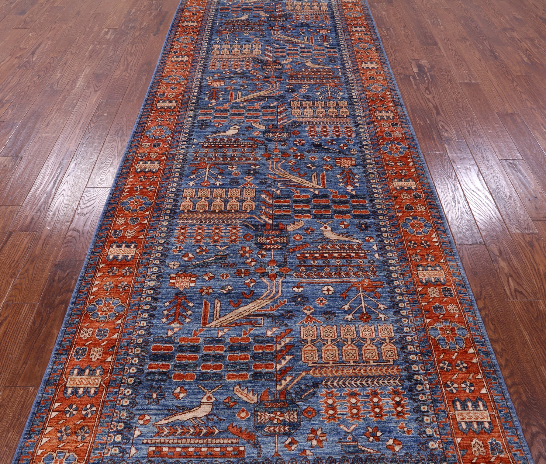 Blue Persian Fine Serapi Hand Knotted Wool Rug - 5' 0" X 13' 10" - Golden Nile