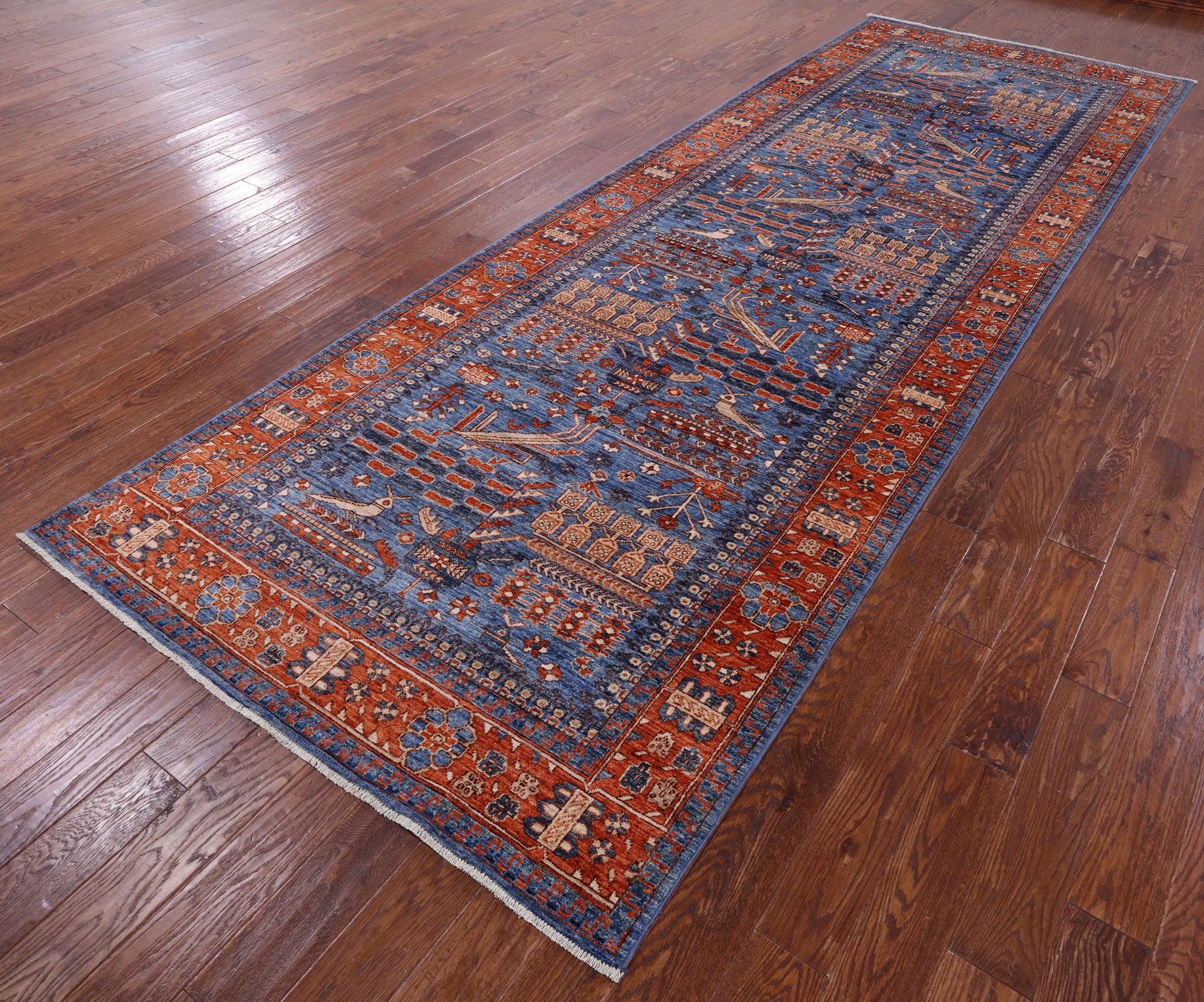 Blue Persian Fine Serapi Hand Knotted Wool Rug - 5' 0" X 13' 10" - Golden Nile