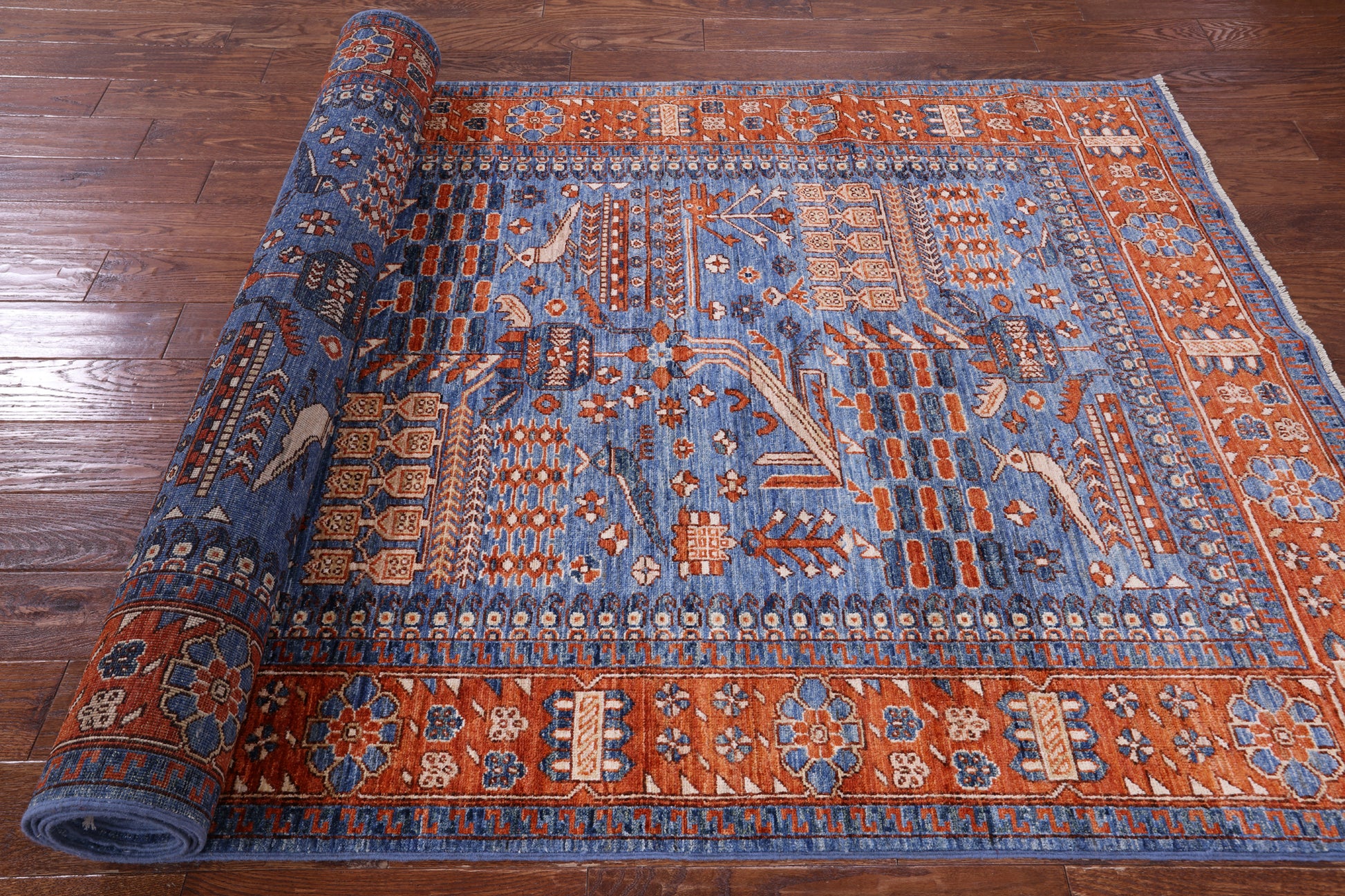 Blue Persian Fine Serapi Hand Knotted Wool Rug - 5' 0" X 13' 10" - Golden Nile