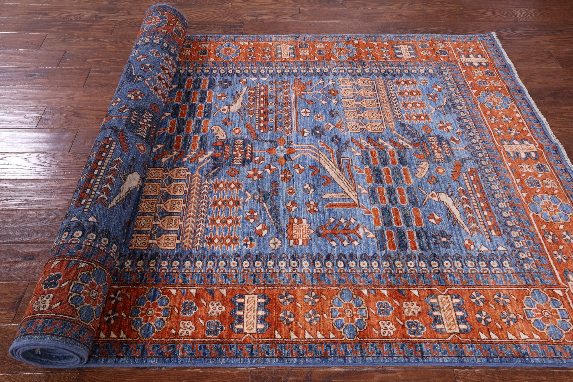 Blue Persian Fine Serapi Hand Knotted Wool Rug - 5' 0" X 13' 10" - Golden Nile