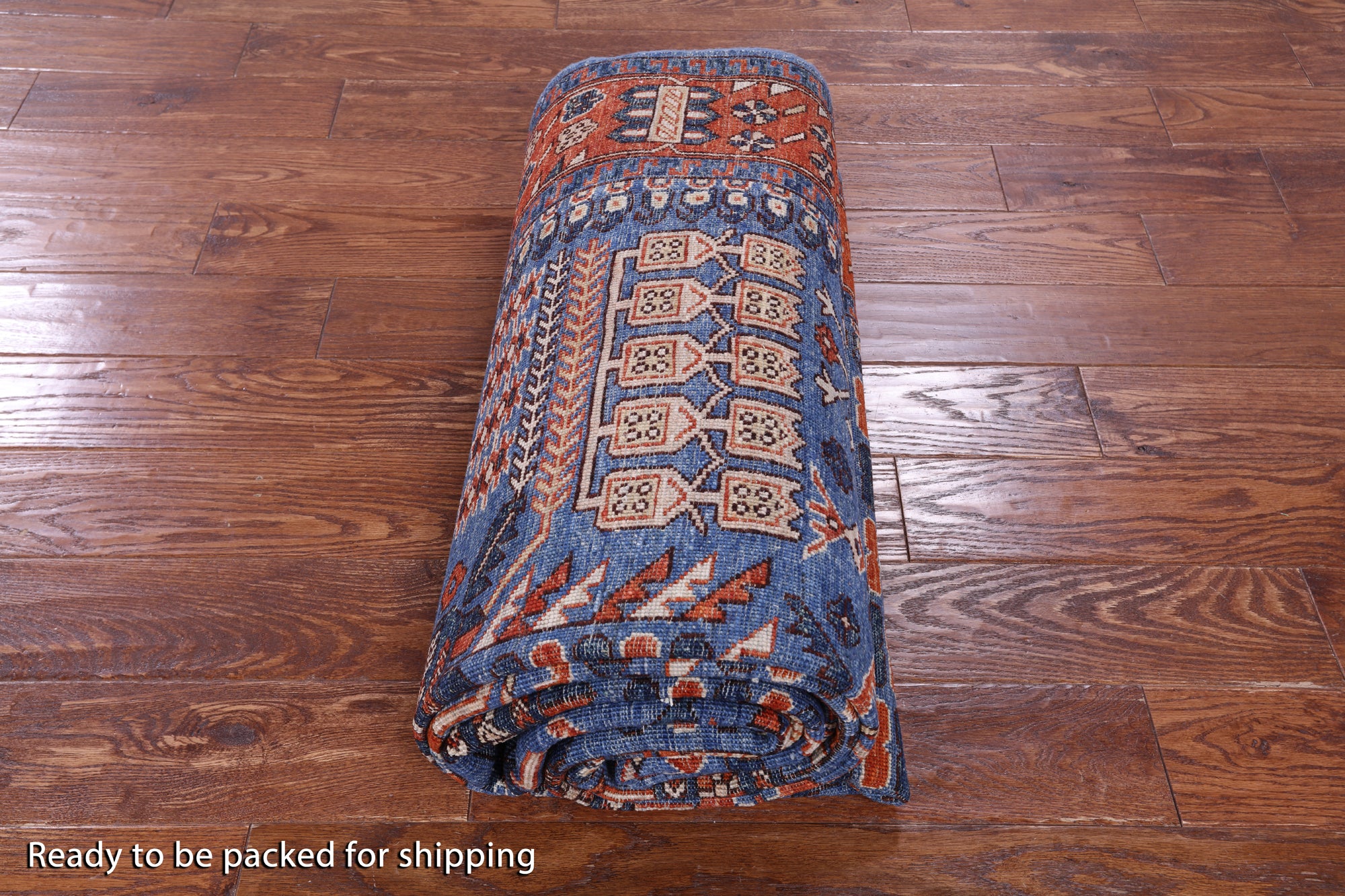 Blue Persian Fine Serapi Hand Knotted Wool Rug - 5' 0" X 13' 10" - Golden Nile