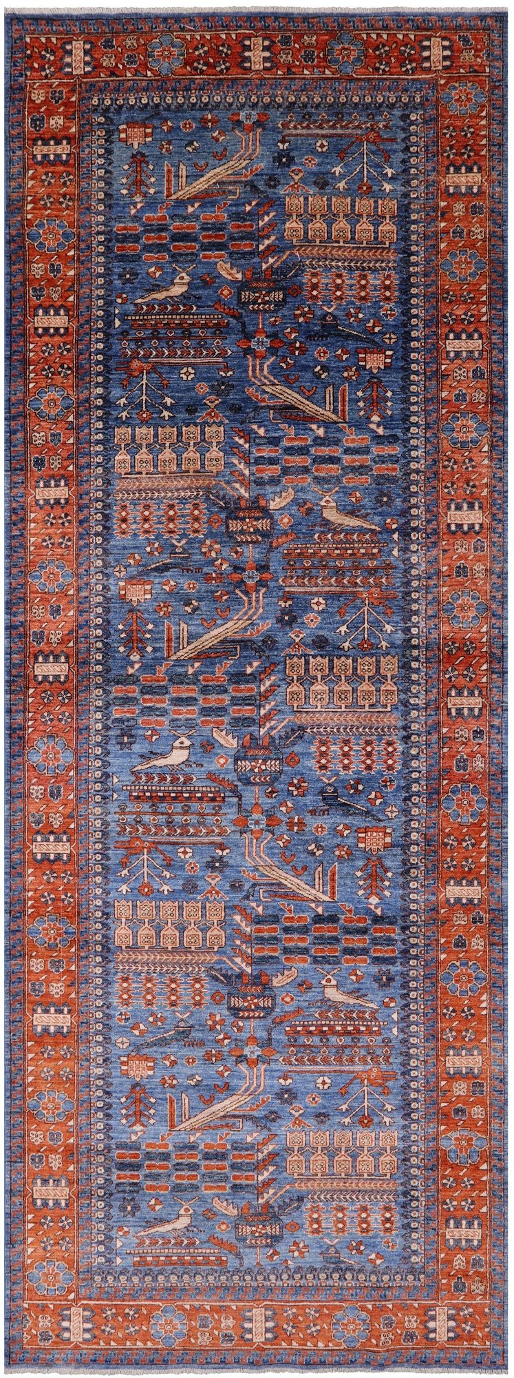 Blue Persian Fine Serapi Hand Knotted Wool Rug - 5' 0" X 13' 10" - Golden Nile