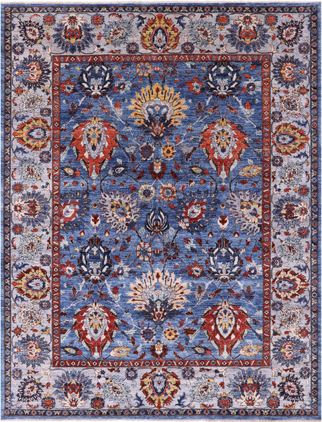 Blue Persian Fine Serapi Hand Knotted Wool Rug - 8' 10" X 11' 9" - Golden Nile