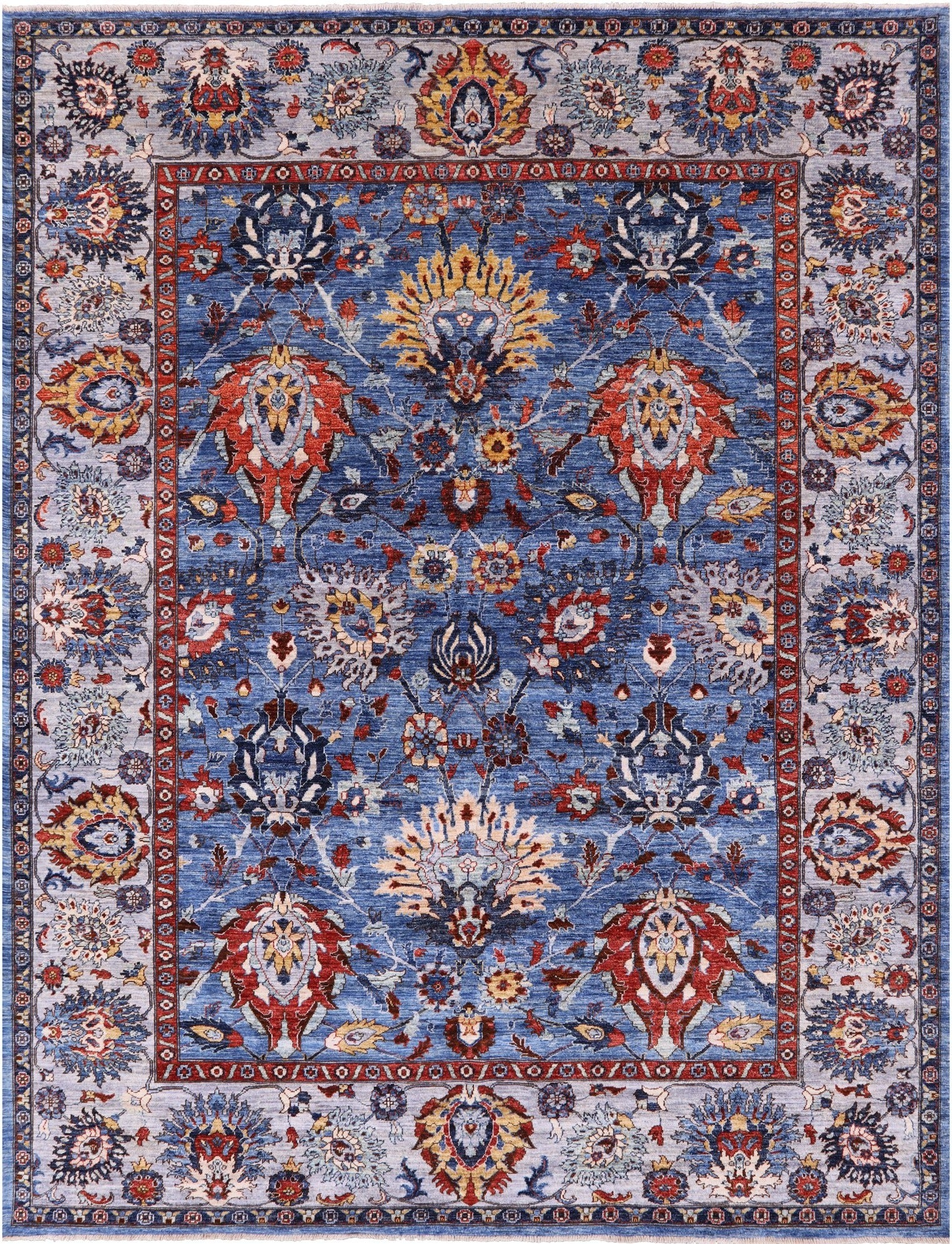 Blue Persian Fine Serapi Hand Knotted Wool Rug - 8' 10" X 11' 9" - Golden Nile