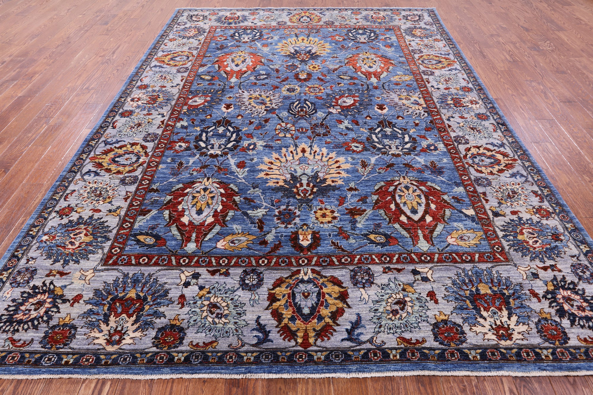 Blue Persian Fine Serapi Hand Knotted Wool Rug - 8' 10" X 11' 9" - Golden Nile