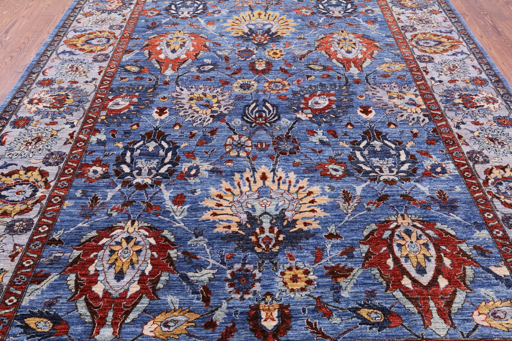 Blue Persian Fine Serapi Hand Knotted Wool Rug - 8' 10" X 11' 9" - Golden Nile