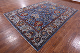 Blue Persian Fine Serapi Hand Knotted Wool Rug - 8' 10" X 11' 9" - Golden Nile