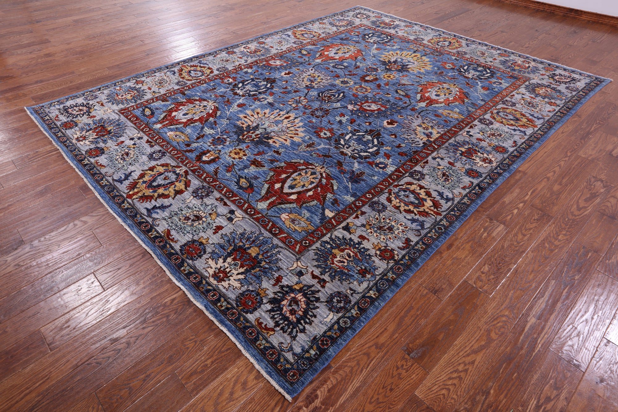 Blue Persian Fine Serapi Hand Knotted Wool Rug - 8' 10" X 11' 9" - Golden Nile