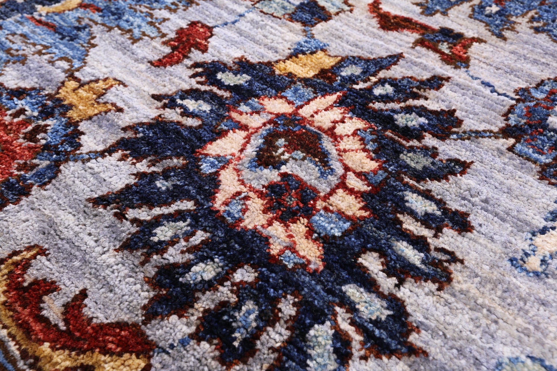 Blue Persian Fine Serapi Hand Knotted Wool Rug - 8' 10" X 11' 9" - Golden Nile