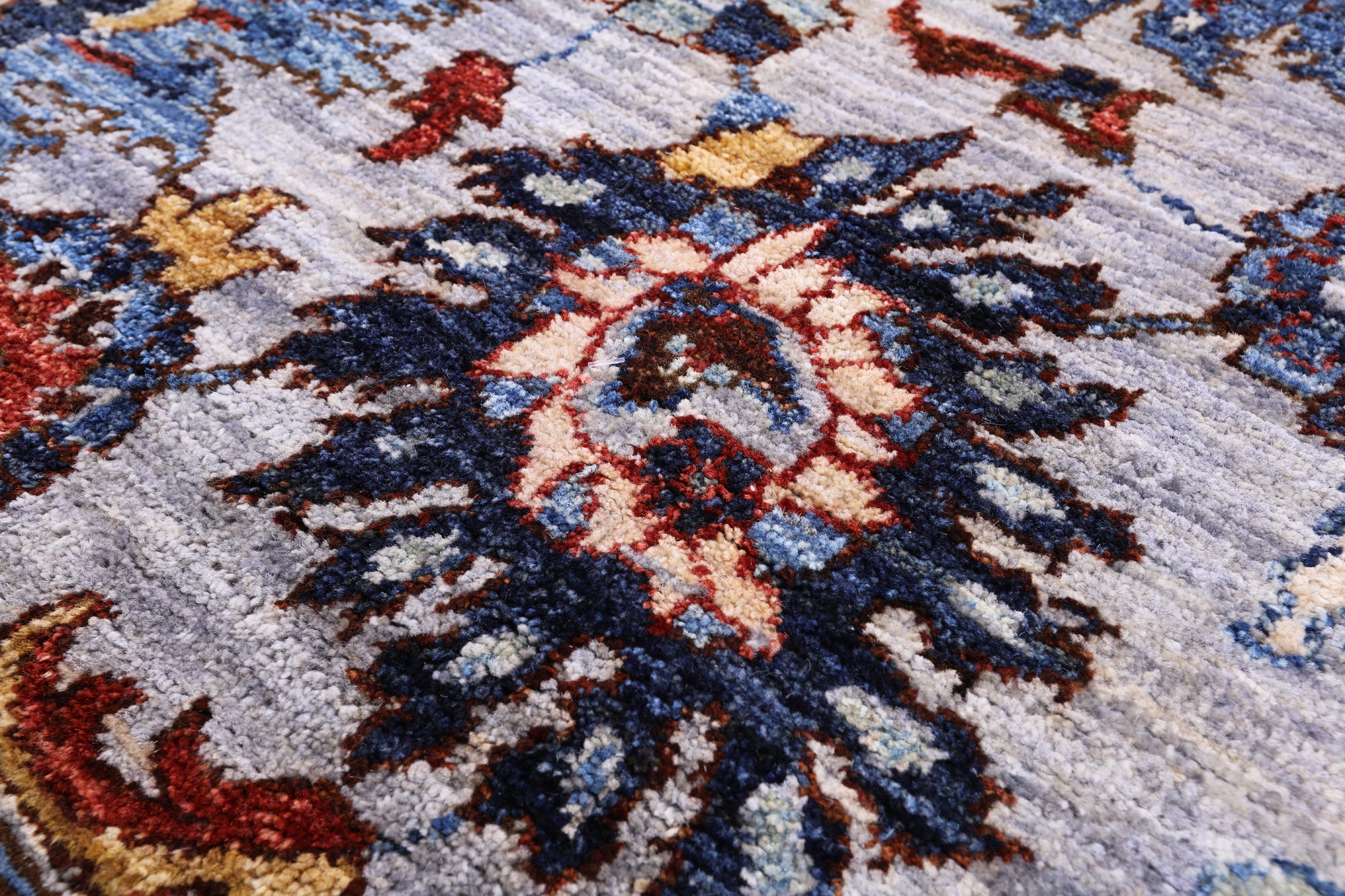 Blue Persian Fine Serapi Hand Knotted Wool Rug - 8' 10" X 11' 9" - Golden Nile