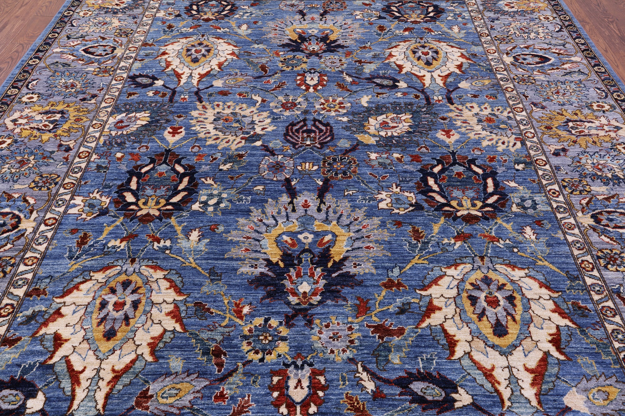 Blue Persian Fine Serapi Handmade Wool Rug - 9' 1" X 11' 7" - Golden Nile