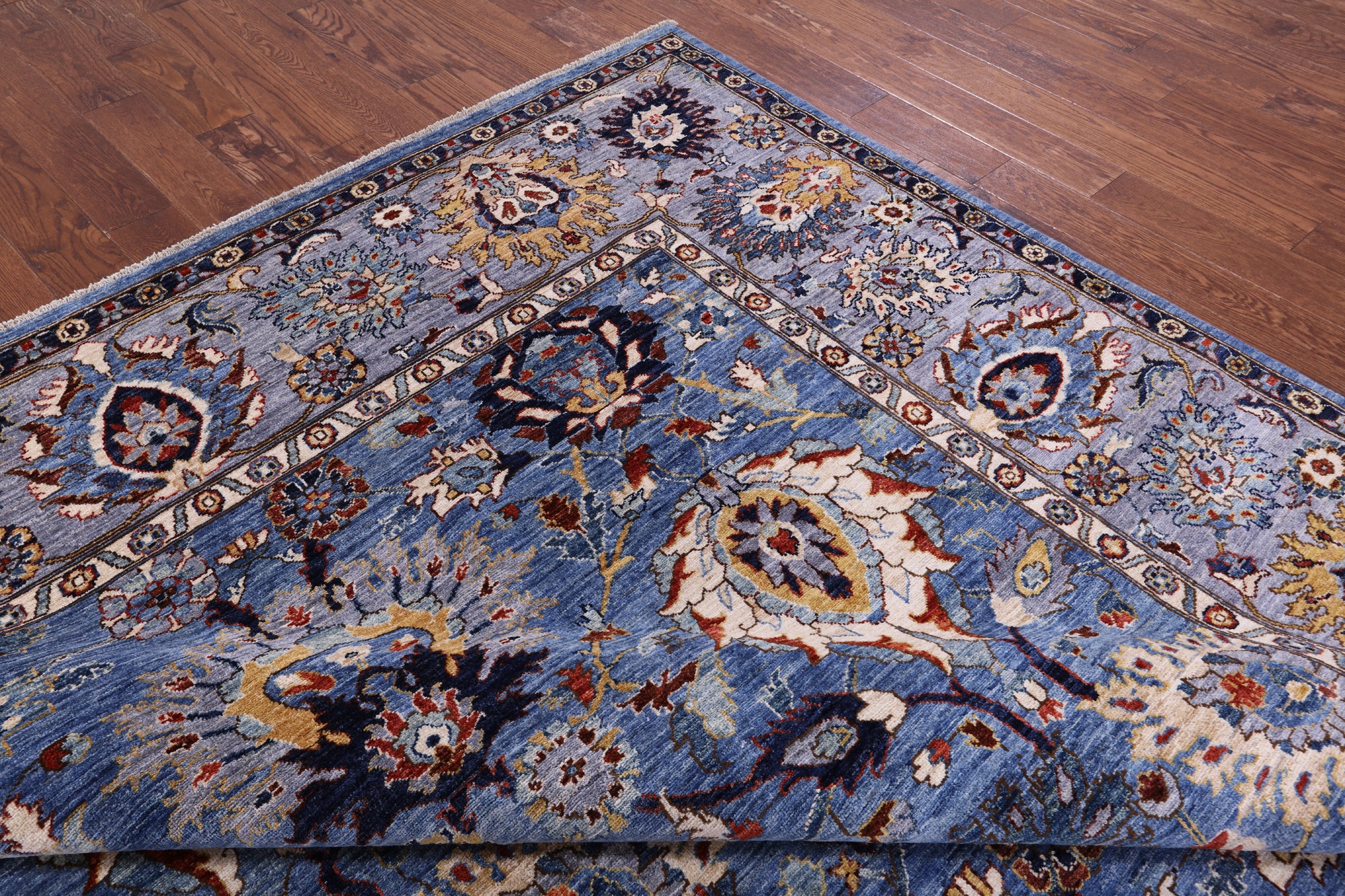 Blue Persian Fine Serapi Handmade Wool Rug - 9' 1" X 11' 7" - Golden Nile
