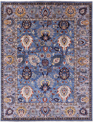 Blue Persian Fine Serapi Handmade Wool Rug - 9' 1