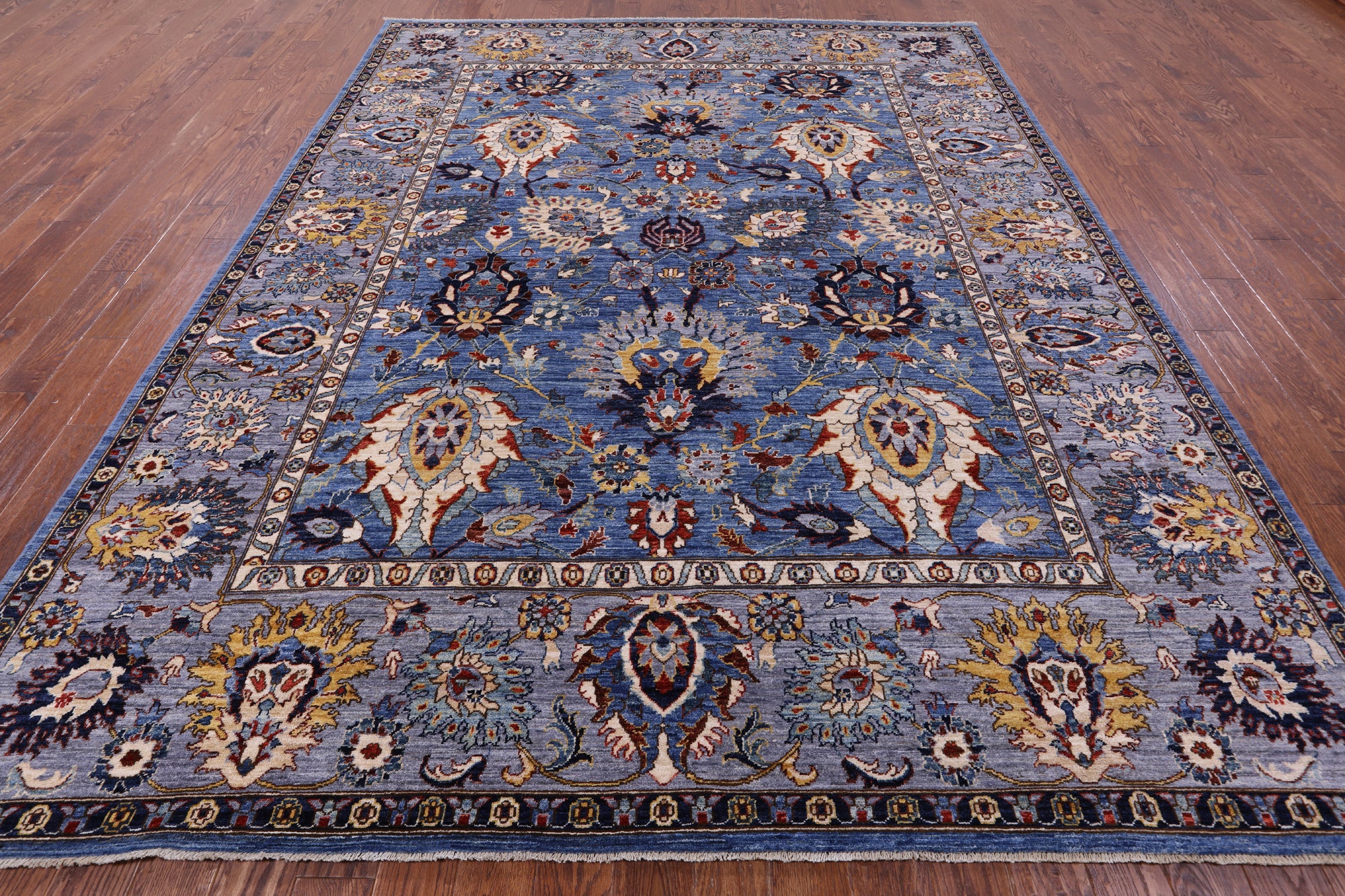 Blue Persian Fine Serapi Handmade Wool Rug - 9' 1" X 11' 7" - Golden Nile