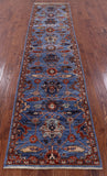 Blue Persian Fine Serapi Hand Knotted Wool Runner Rug - 2' 9" X 11' 6" - Golden Nile