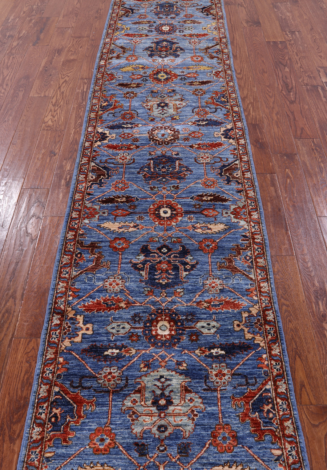 Blue Persian Fine Serapi Hand Knotted Wool Runner Rug - 2' 9" X 11' 6" - Golden Nile