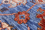 Blue Persian Fine Serapi Hand Knotted Wool Runner Rug - 2' 9" X 11' 6" - Golden Nile