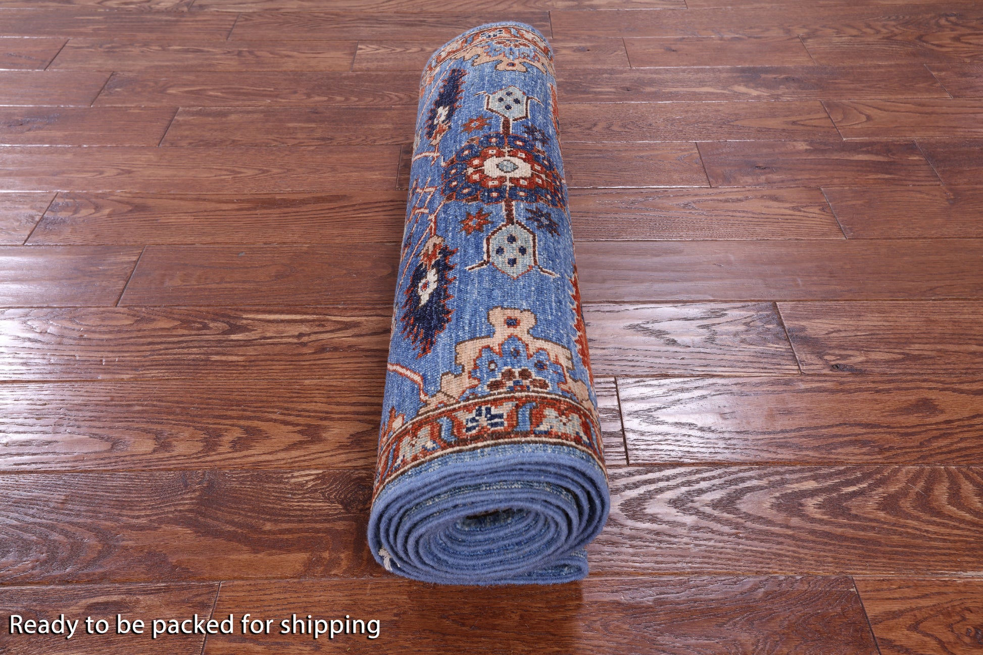 Blue Persian Fine Serapi Hand Knotted Wool Runner Rug - 2' 9" X 11' 6" - Golden Nile