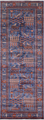 Blue Persian Fine Serapi Handmade Wool Rug - 4' 10