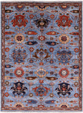 Blue Persian Fine Serapi Hand Knotted Wool Rug - 4' 10" X 6' 4" - Golden Nile