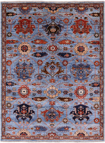 Blue Persian Fine Serapi Hand Knotted Wool Rug - 4' 10" X 6' 4" - Golden Nile