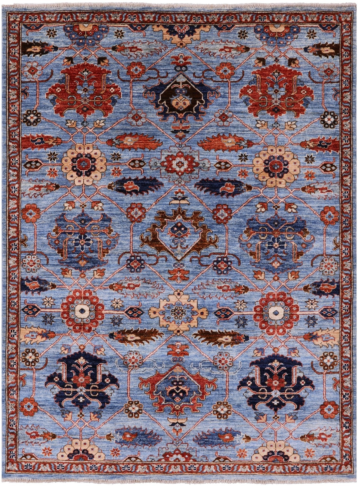 Blue Persian Fine Serapi Hand Knotted Wool Rug - 4' 10" X 6' 4" - Golden Nile