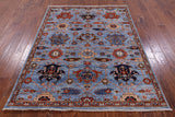 Blue Persian Fine Serapi Hand Knotted Wool Rug - 4' 10" X 6' 4" - Golden Nile