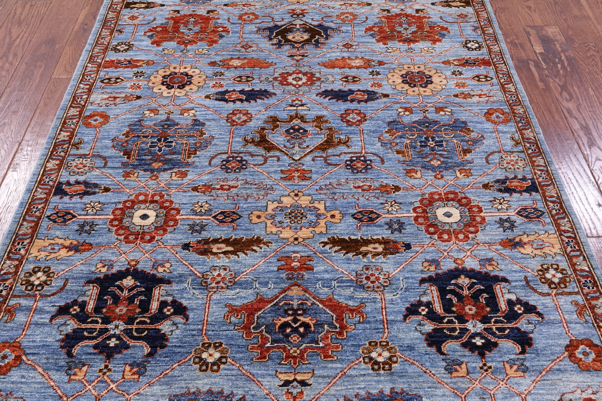 Blue Persian Fine Serapi Hand Knotted Wool Rug - 4' 10" X 6' 4" - Golden Nile