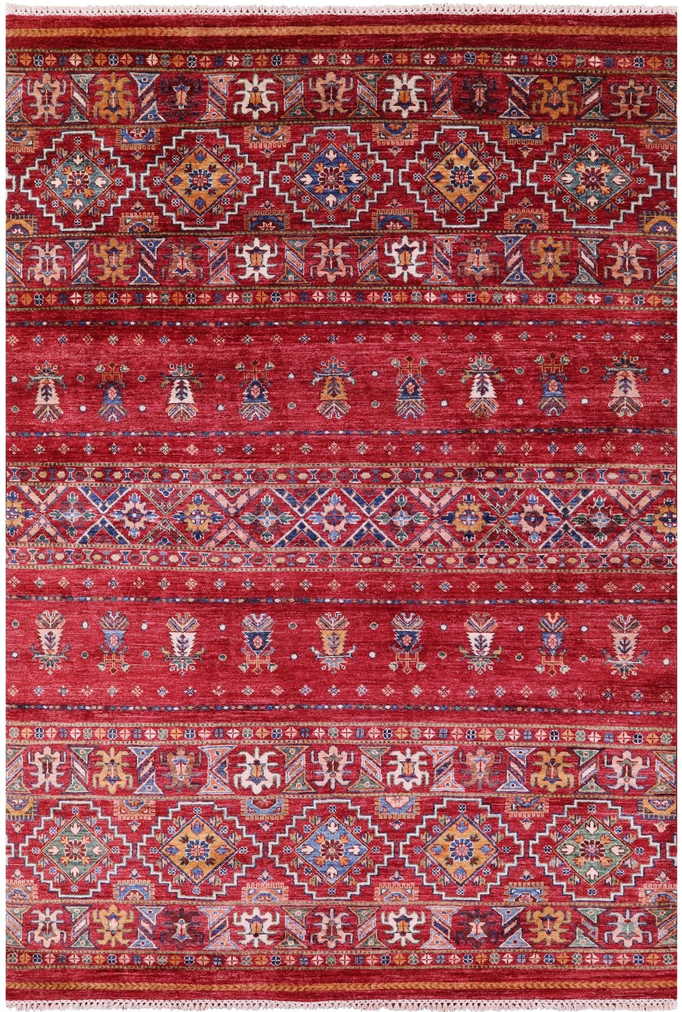 Red Khorjin Persian Gabbeh Hand Knotted Wool Rug - 5' 8" X 8' 4" - Golden Nile