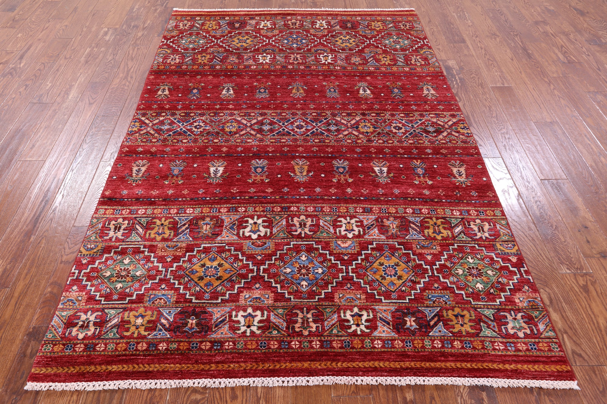 Red Khorjin Persian Gabbeh Hand Knotted Wool Rug - 5' 8" X 8' 4" - Golden Nile