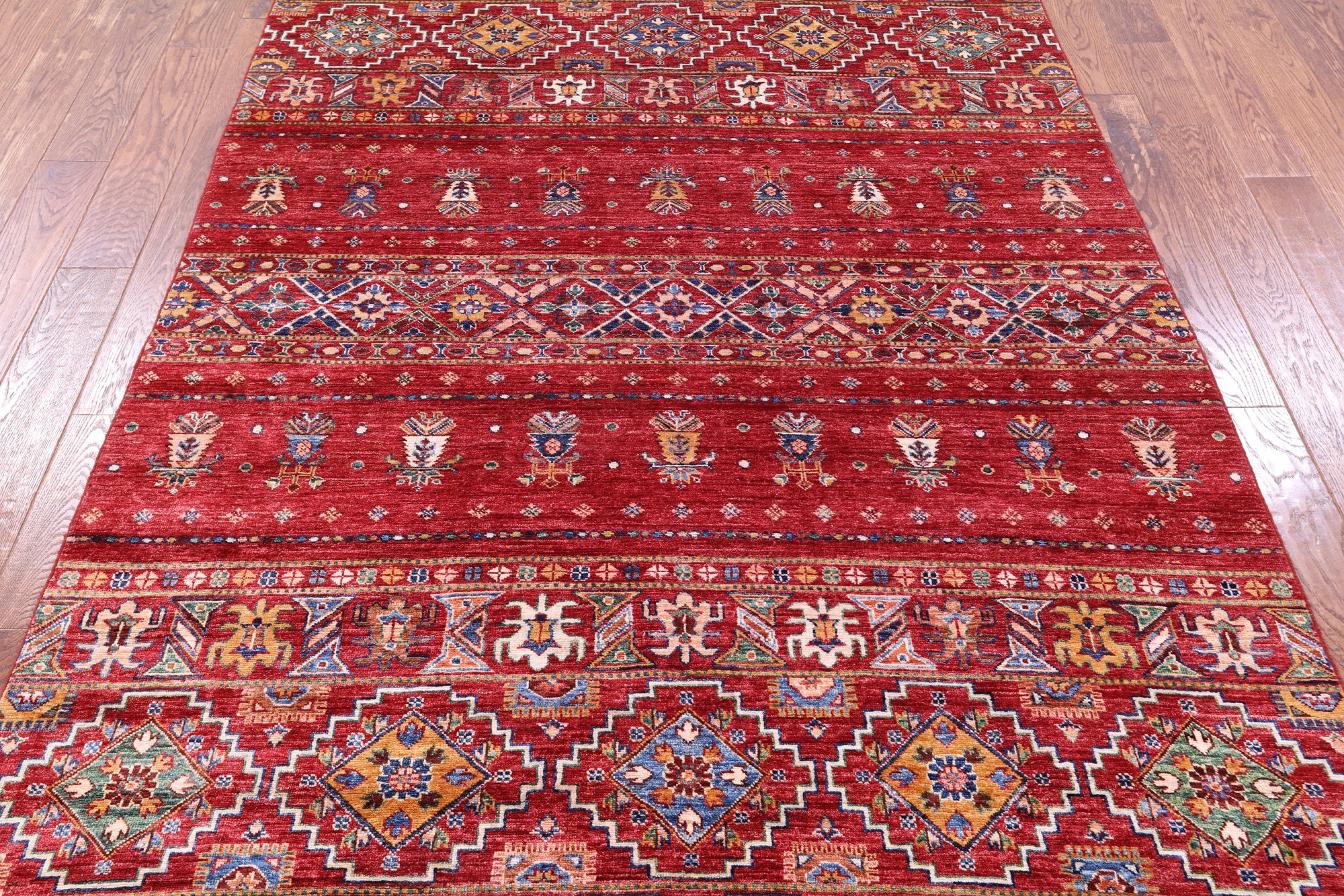 Red Khorjin Persian Gabbeh Hand Knotted Wool Rug - 5' 8" X 8' 4" - Golden Nile