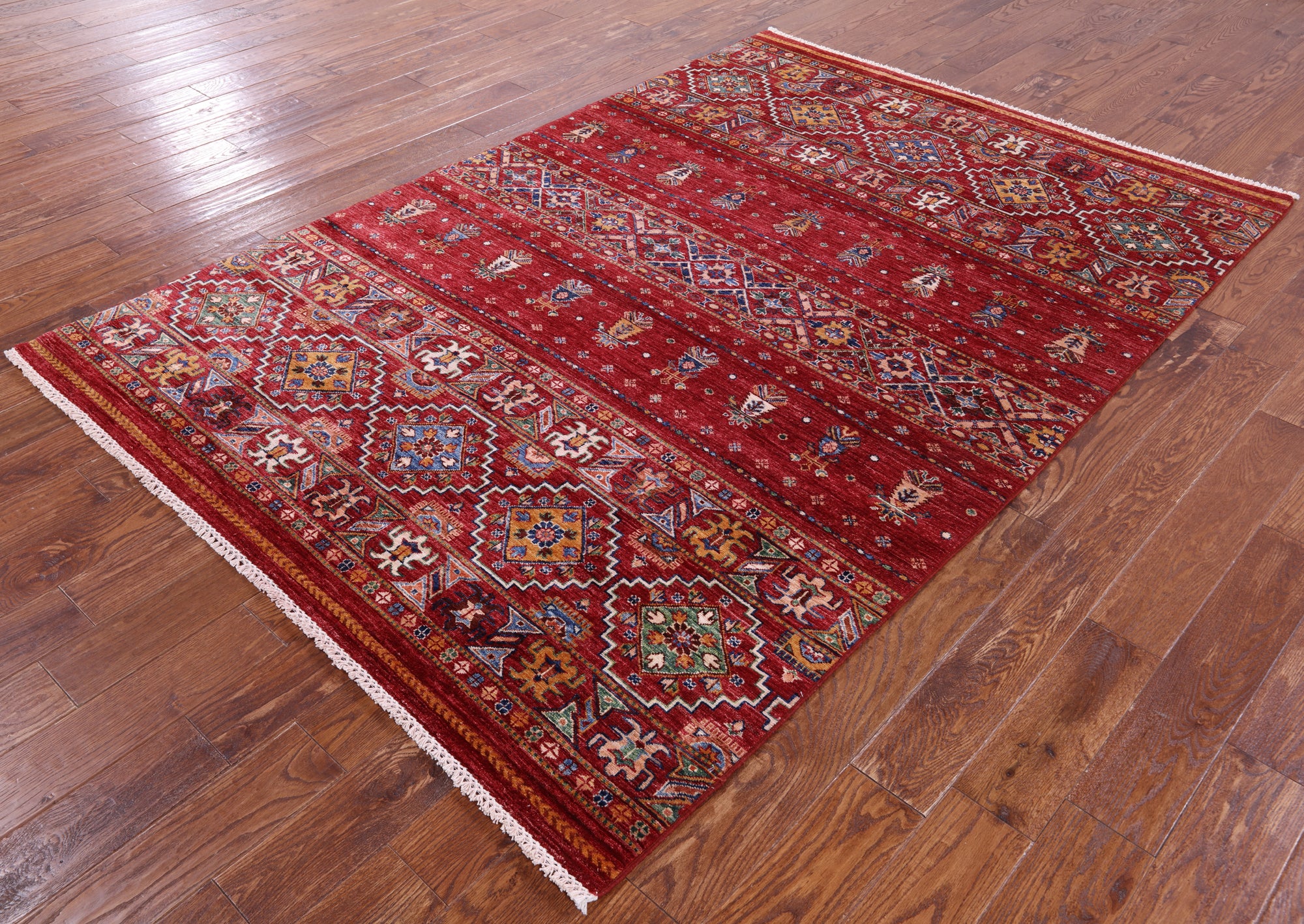 Red Khorjin Persian Gabbeh Hand Knotted Wool Rug - 5' 8" X 8' 4" - Golden Nile