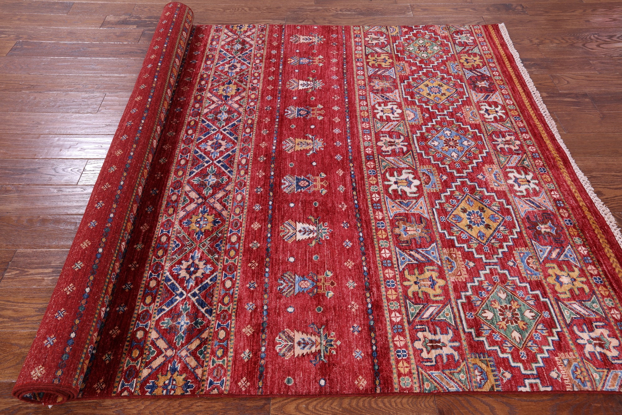 Red Khorjin Persian Gabbeh Hand Knotted Wool Rug - 5' 8" X 8' 4" - Golden Nile