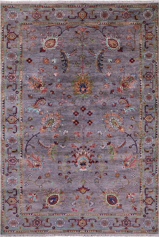 Grey Persian Tabriz Hand Knotted Wool Rug - 5' 8