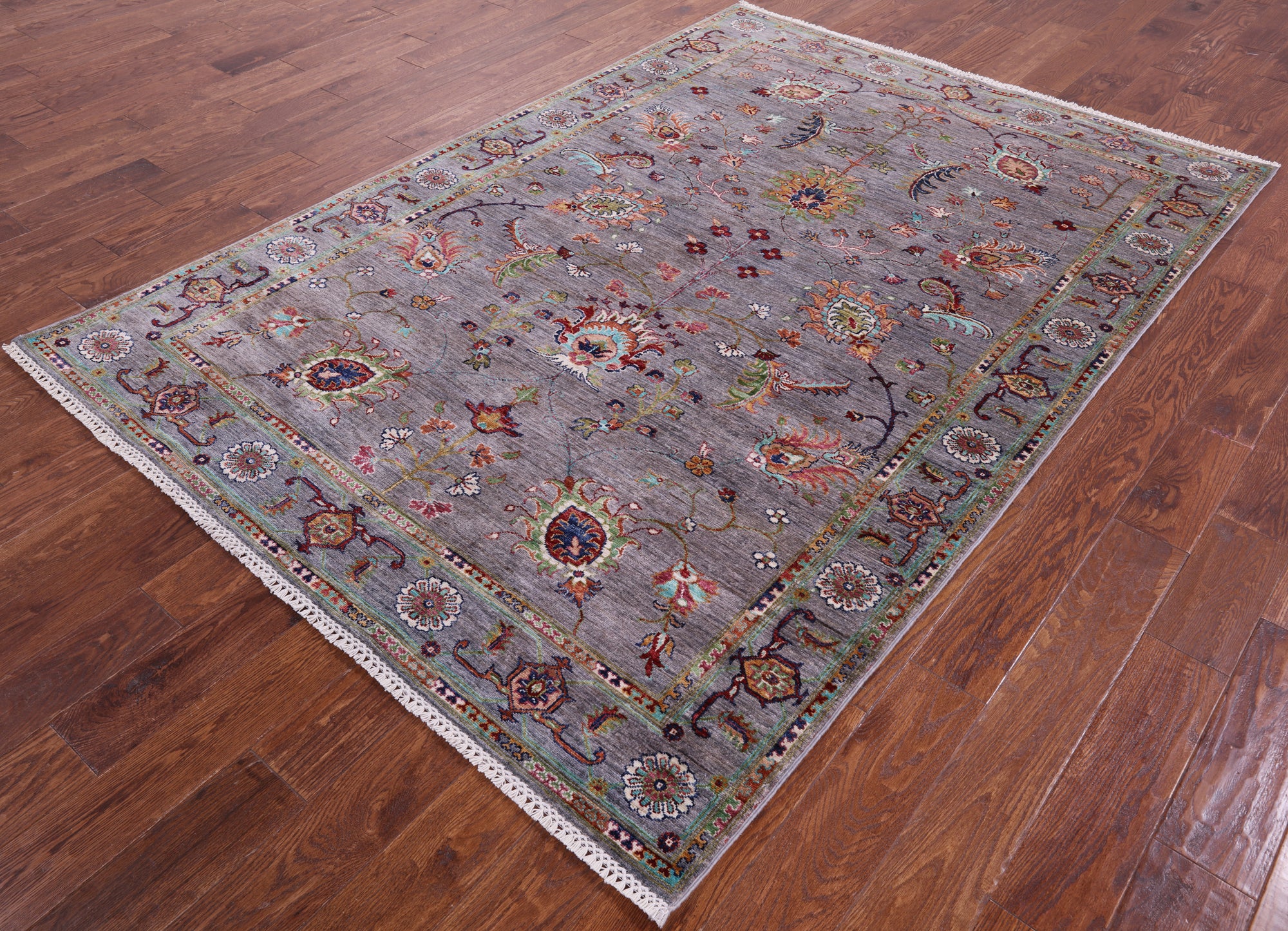 Grey Persian Tabriz Hand Knotted Wool Rug - 5' 8" X 8' 1" - Golden Nile