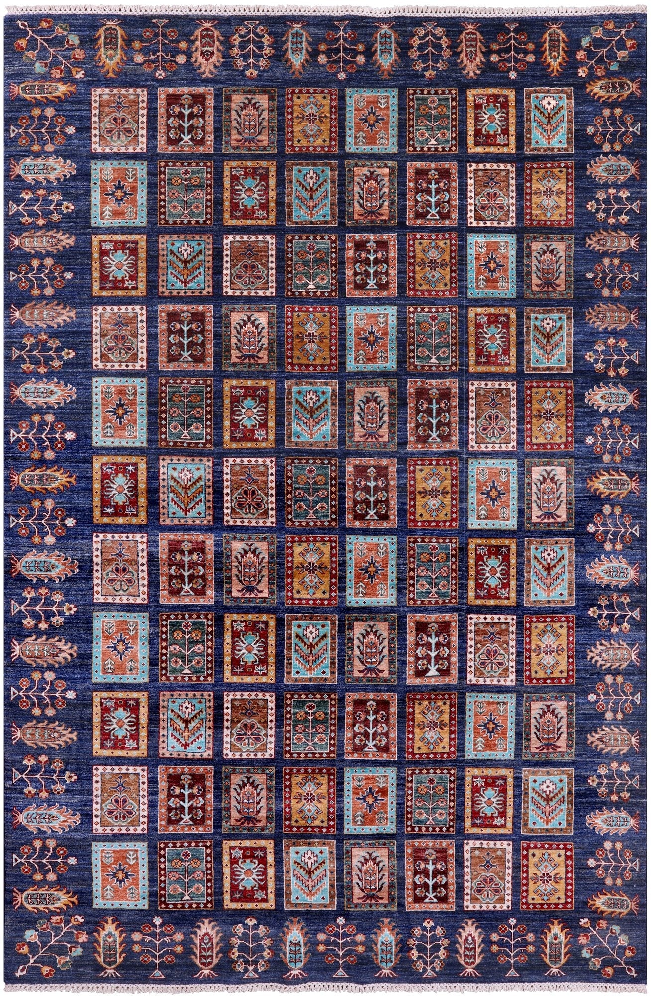 Blue Garden Design Persian Handmade Wool Rug - 6' 6" X 9' 9" - Golden Nile