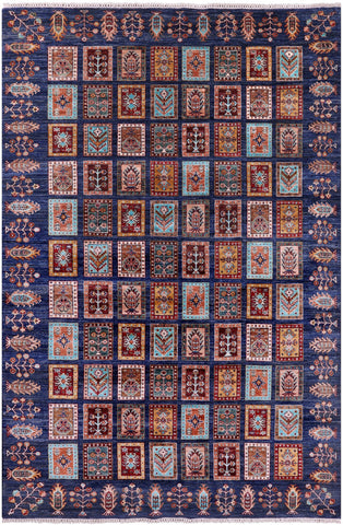 Blue Garden Design Persian Handmade Wool Rug - 6' 6