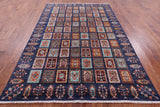 Blue Garden Design Persian Handmade Wool Rug - 6' 6" X 9' 9" - Golden Nile
