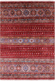 Red Khorjin Persian Gabbeh Hand Knotted Wool Rug - 5' 7" X 7' 10" - Golden Nile
