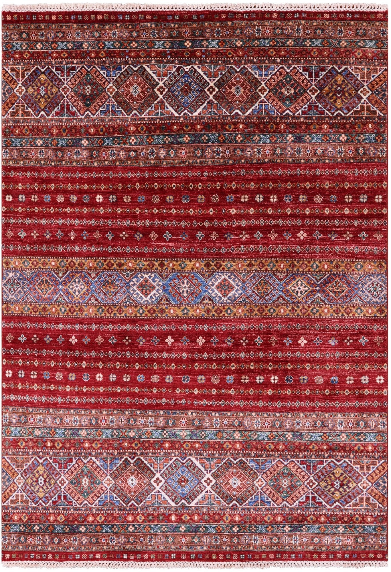 Red Khorjin Persian Gabbeh Hand Knotted Wool Rug - 5' 7" X 7' 10" - Golden Nile