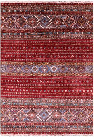 Red Khorjin Persian Gabbeh Hand Knotted Wool Rug - 5' 7