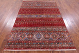 Red Khorjin Persian Gabbeh Hand Knotted Wool Rug - 5' 7" X 7' 10" - Golden Nile