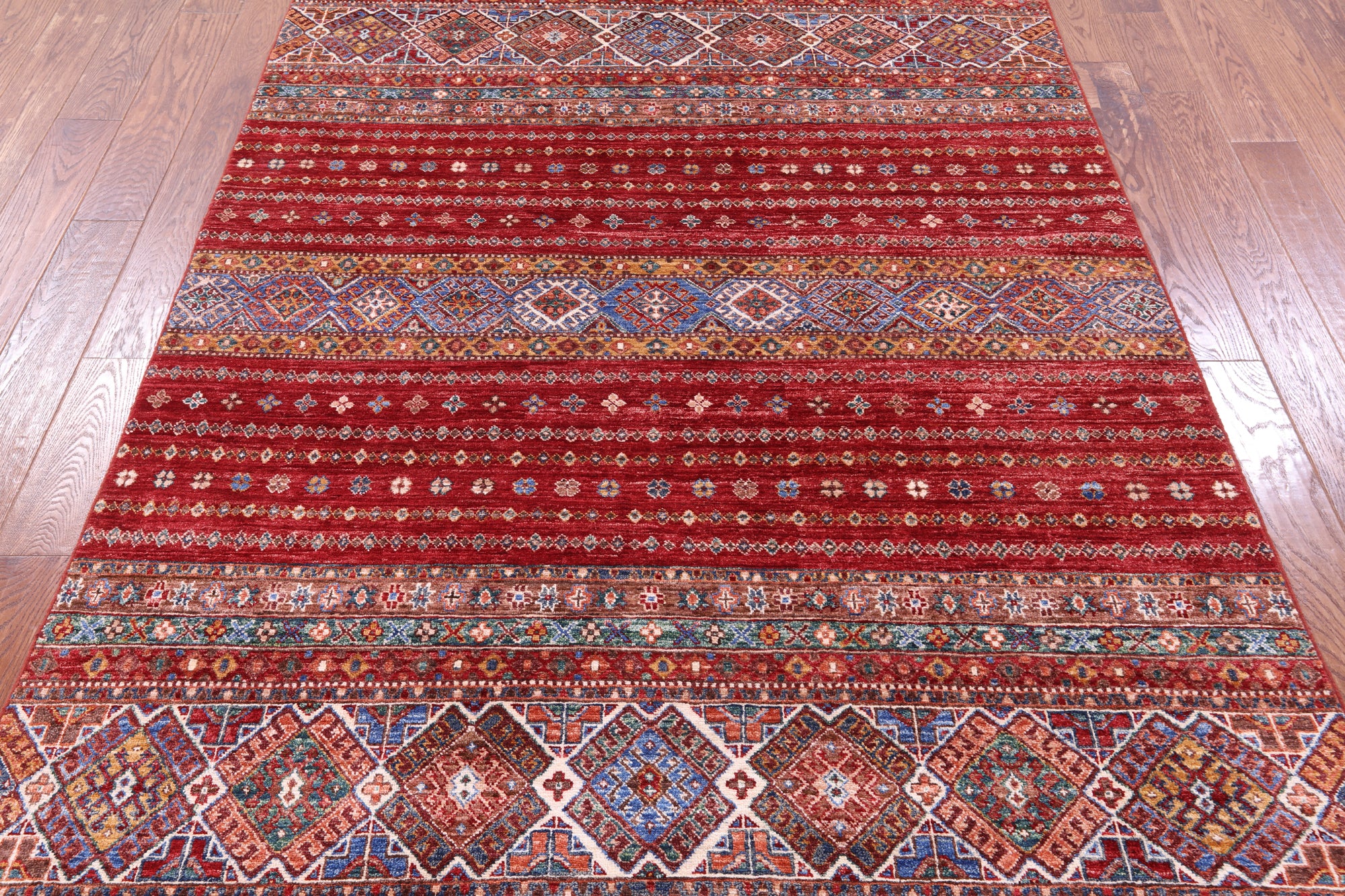 Red Khorjin Persian Gabbeh Hand Knotted Wool Rug - 5' 7" X 7' 10" - Golden Nile