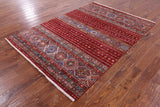 Red Khorjin Persian Gabbeh Hand Knotted Wool Rug - 5' 7" X 7' 10" - Golden Nile