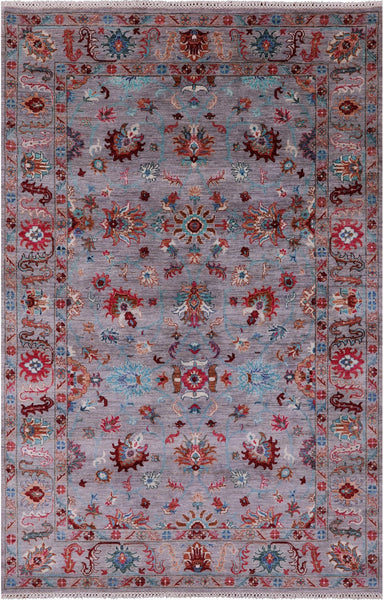 Grey Peshawar Hand Knotted Wool Rug - 5' 8" X 8' 6" - Golden Nile