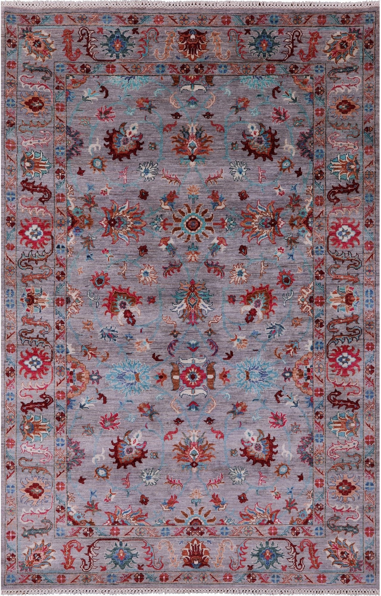 Grey Peshawar Hand Knotted Wool Rug - 5' 8" X 8' 6" - Golden Nile
