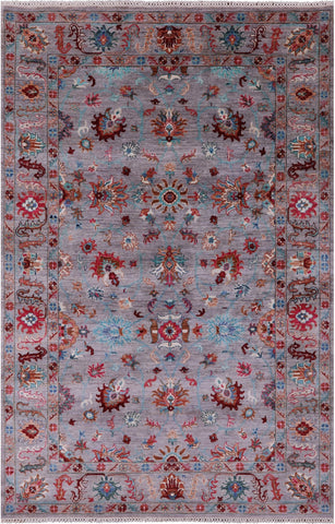 Grey Peshawar Hand Knotted Wool Rug - 5' 8